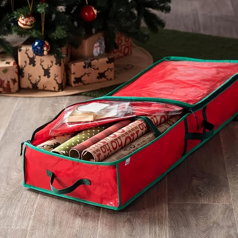 

Red Christmas Gift Wrap Organizer - Dustproof, Moisture-proof & Sun-resistant Storage Bag For Holiday Decorations And Crafts