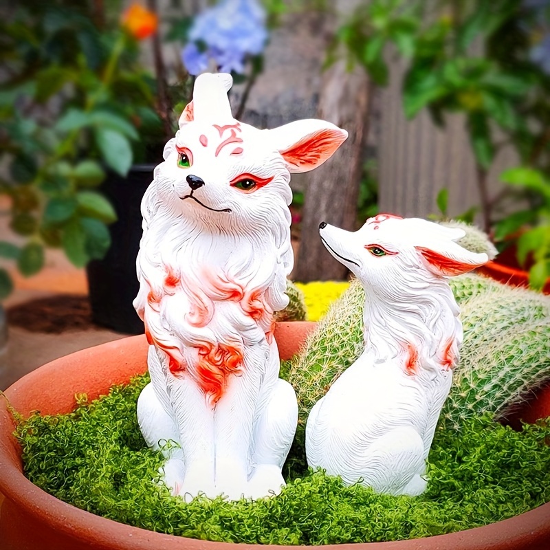 resin fox statue adorable red accents suitable - Temu
