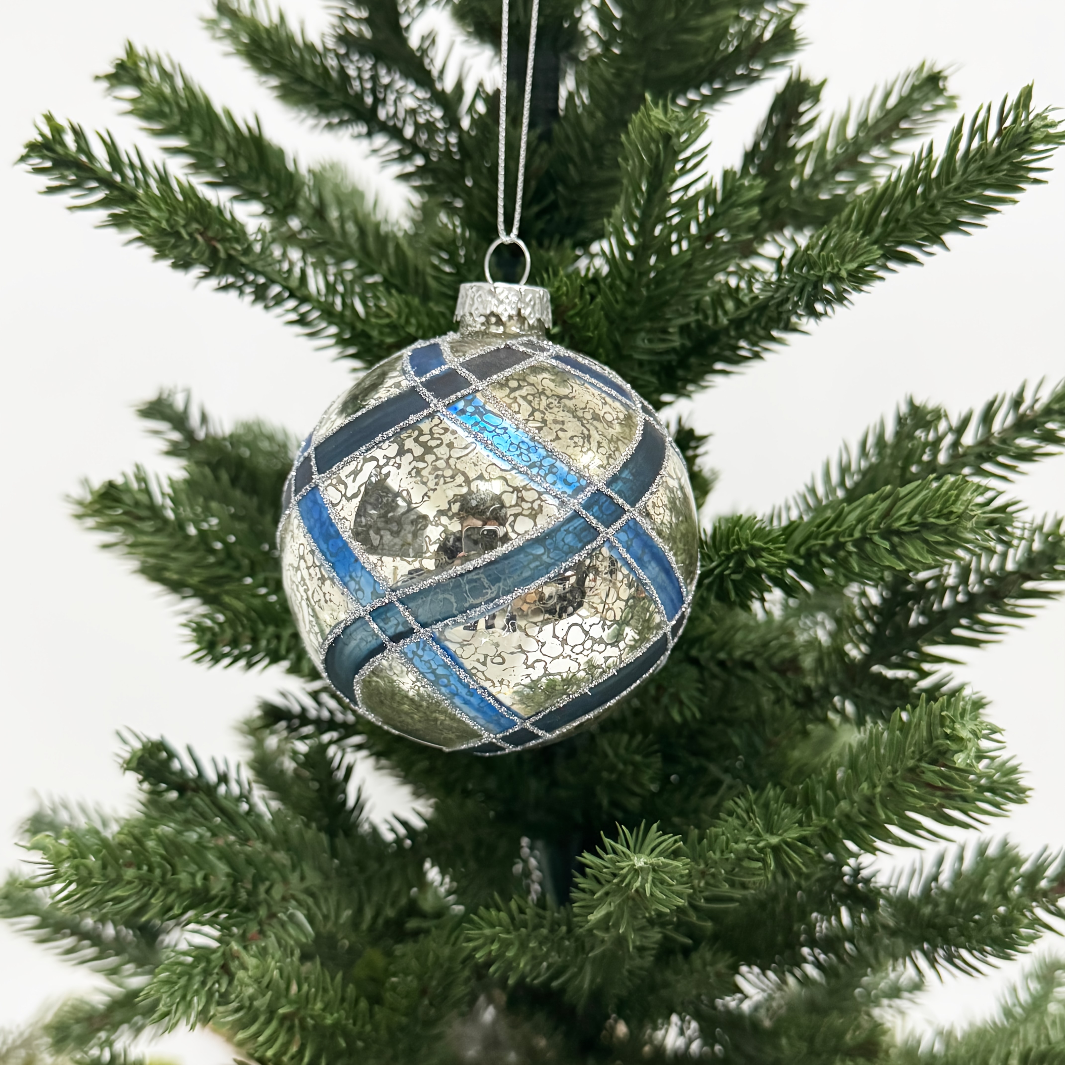 TEMU Palle a righe di vetro natalizio, decorazione da appendere per albero di Natale, decorazione festiva per la casa, 3.15 pollici, non 癡 necessario