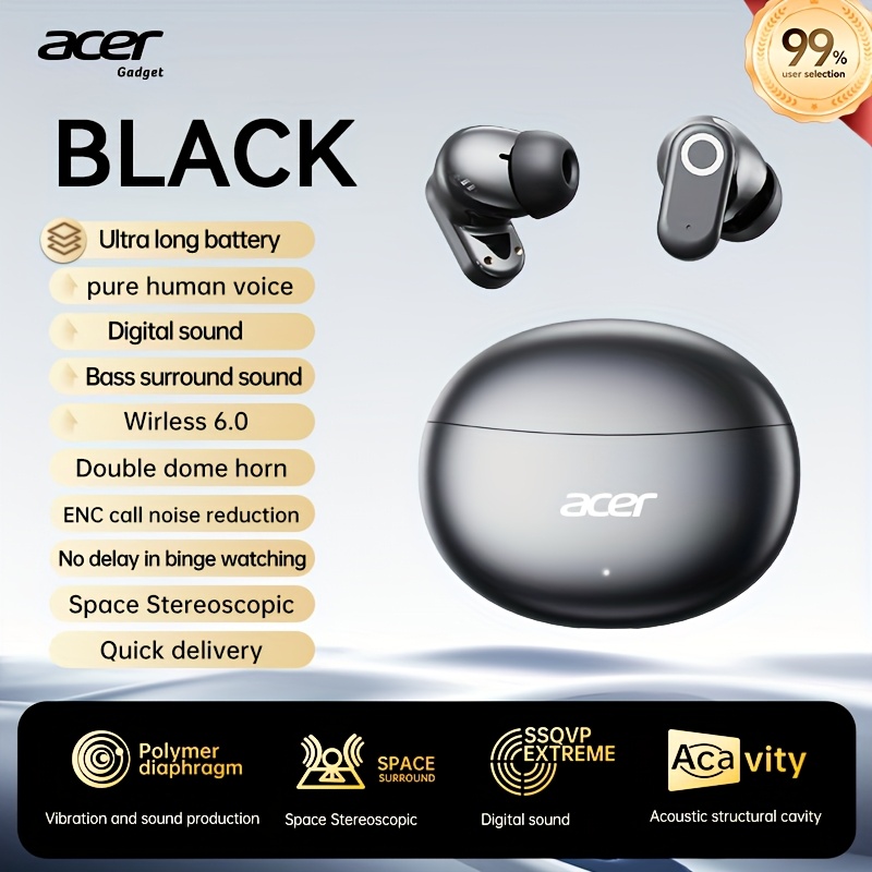 TEMU Acer Authentic Product: True Wireless Stereo Earbuds, Noise Cancellation For Calls, Low Latency For Gaming, Extended , Earphones For Sports