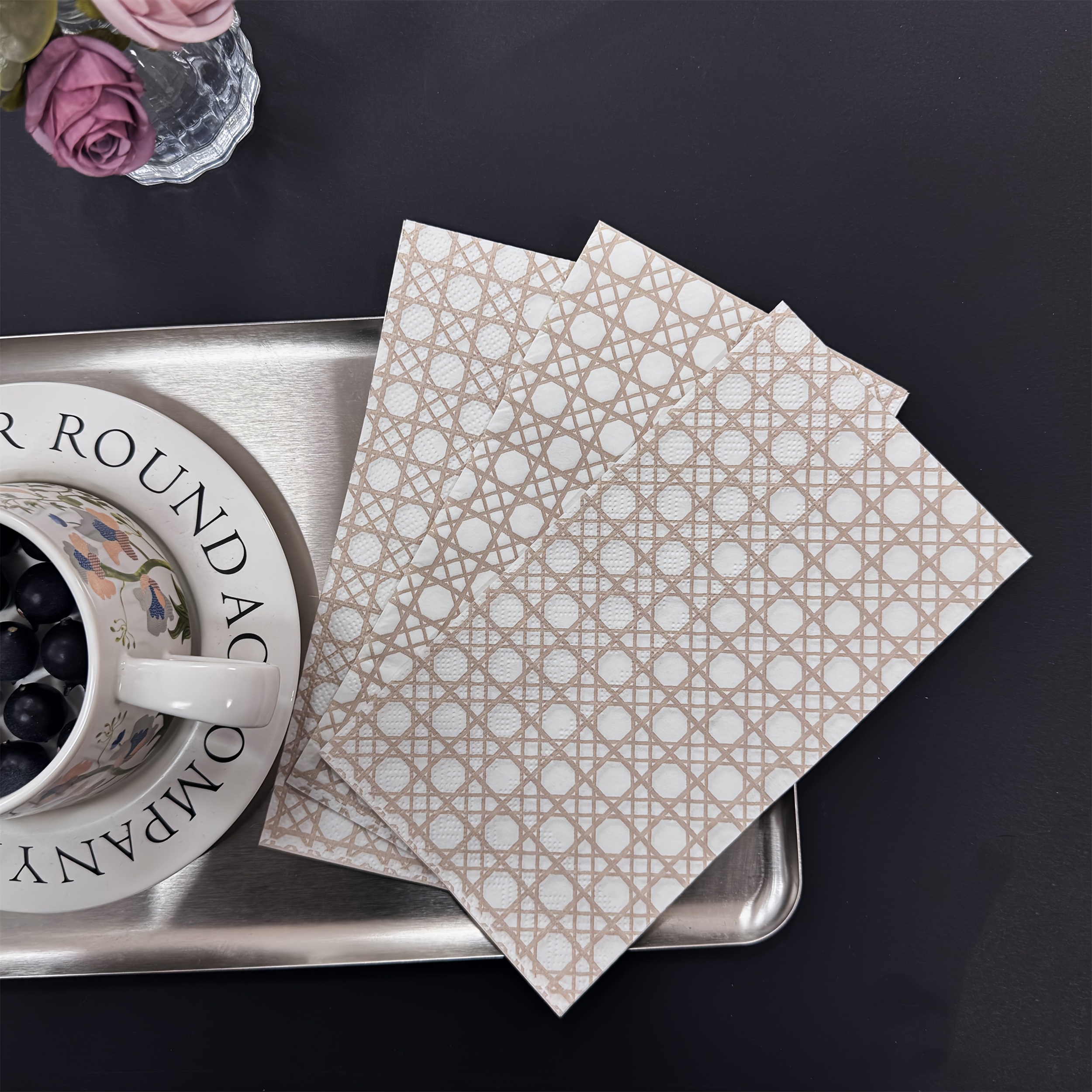 16pcs set triple layer thickened printed napkins 15 7inch x 13inch 33cm x 40cm ramadan new year party tissues for holiday restaurant and home dining table decoration party supplies brown blue