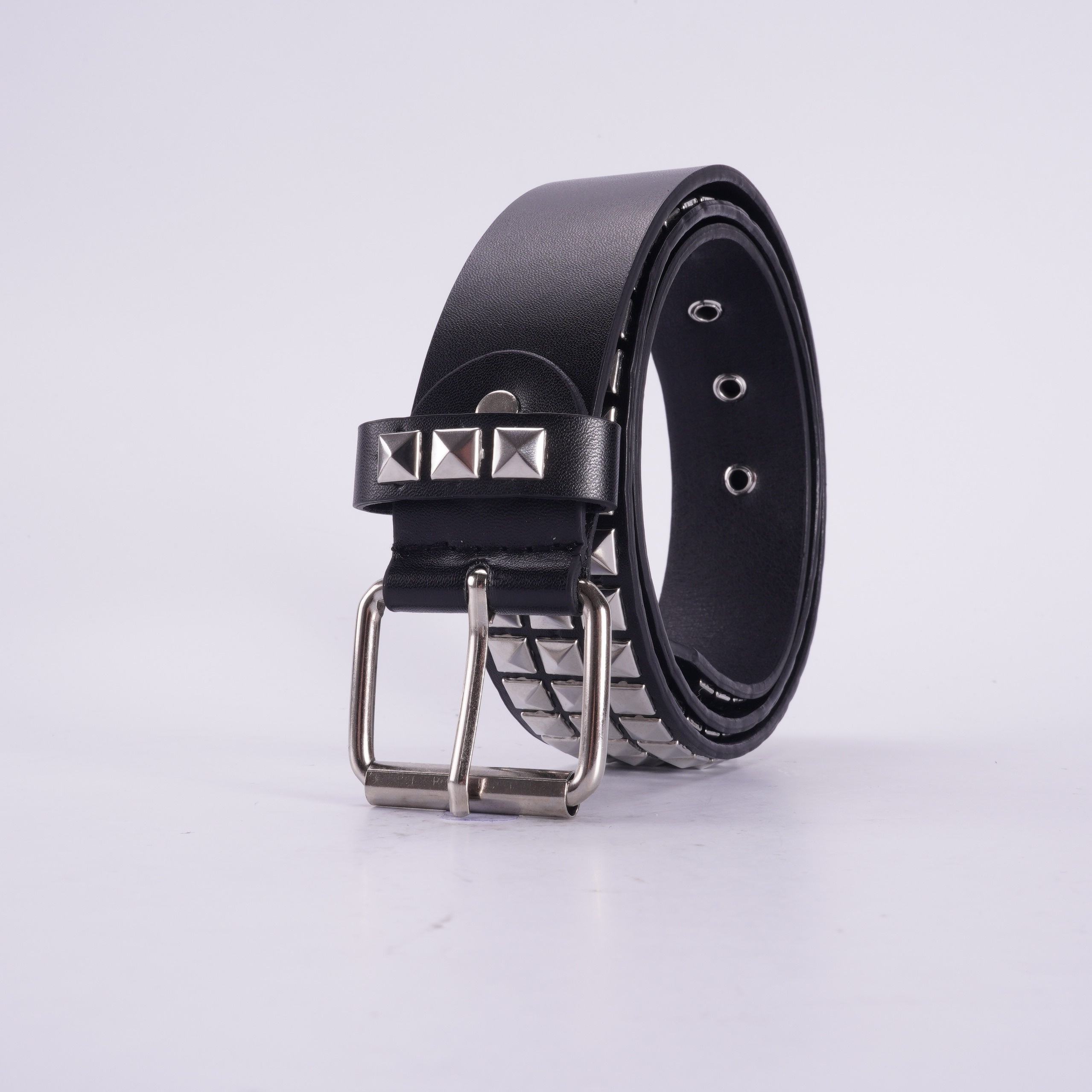 rock punk pyramid studs belt sleek black eyelets - Temu