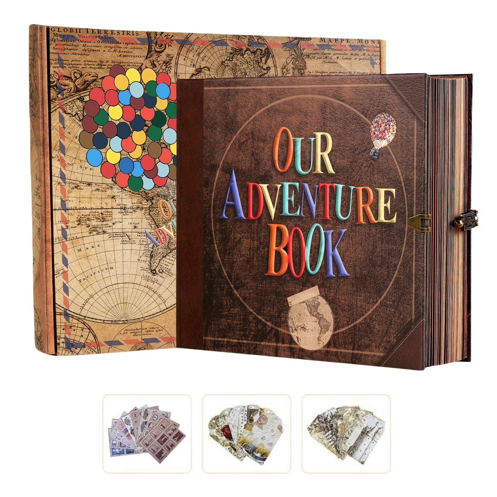 

Our Adventure Book" Vintage Leather & Photo Album - 11.14x9.44", 73 Sheets/146 Pages, Balloon & World , Ideal For Scrapbooking, Anniversaries, Weddings, Birthdays & , Leather Travel Journal