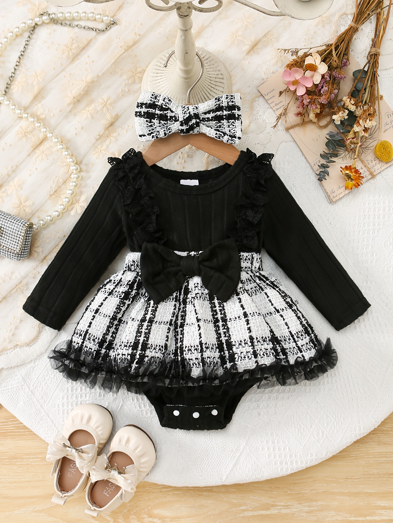 navy blue dress for baby girl Caicj98 Newborn Baby Girl Romper Dress Fall Winter Outfits Flower Mesh Lace Ruffle Long Sleeve Romper Dress with Headband Cute Fall Winter Clothes (