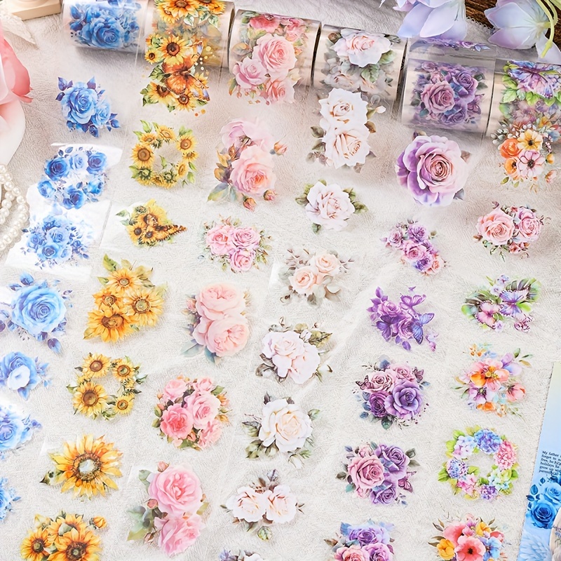 

6pcs Floral And Butterfly Decorative Tape Set, Mixed Color Pet Waterproof Adhesive Tape For Scrapbooking And Journaling, Plastic Surface Recommended