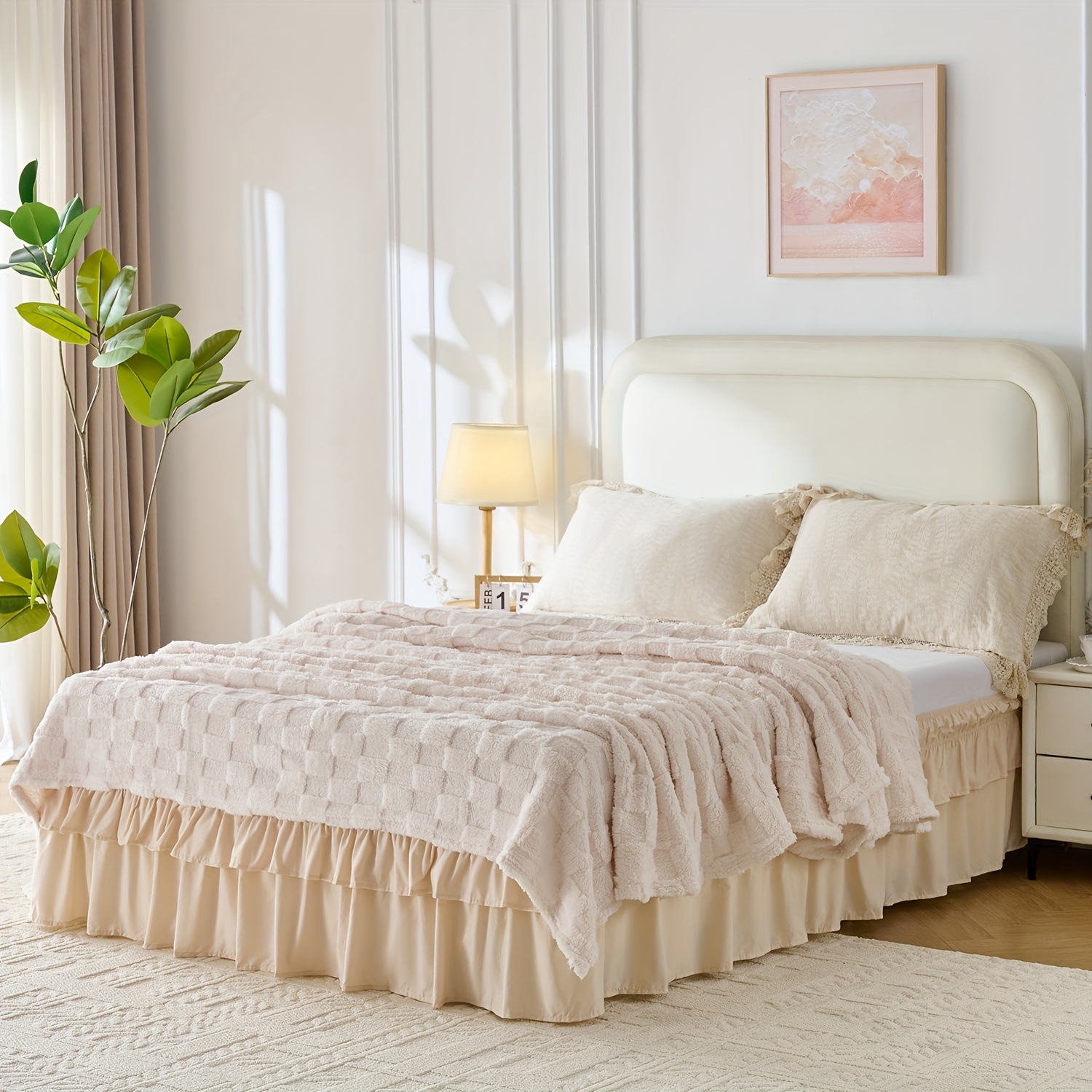TEMU Niceleaf Ruffle Bed Skirt 16 Inch Drop, Elastic Wrap Around Bed Skirts For Twin Full Queen King Size Bed, Dust Ruffle, Machine Washable Soft