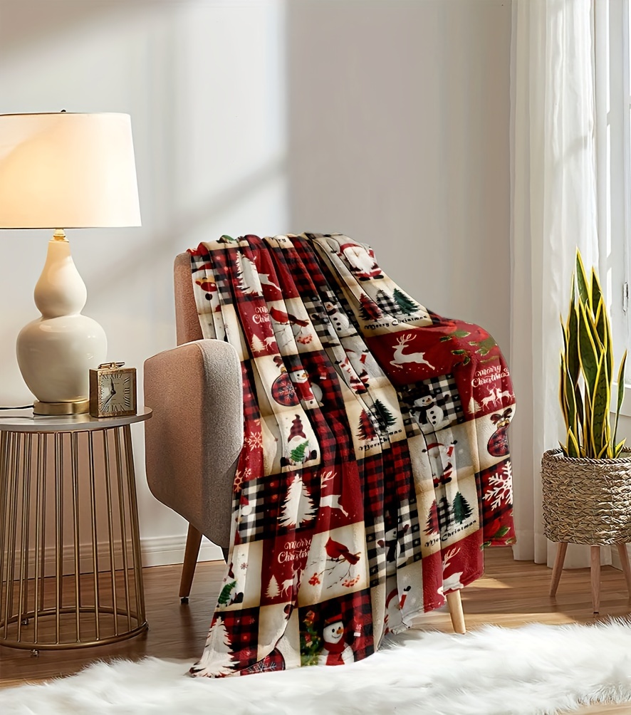 cozy christmas themed flannel throw blanket soft warm versatile for couch bed office and travel machine washable with   details 5