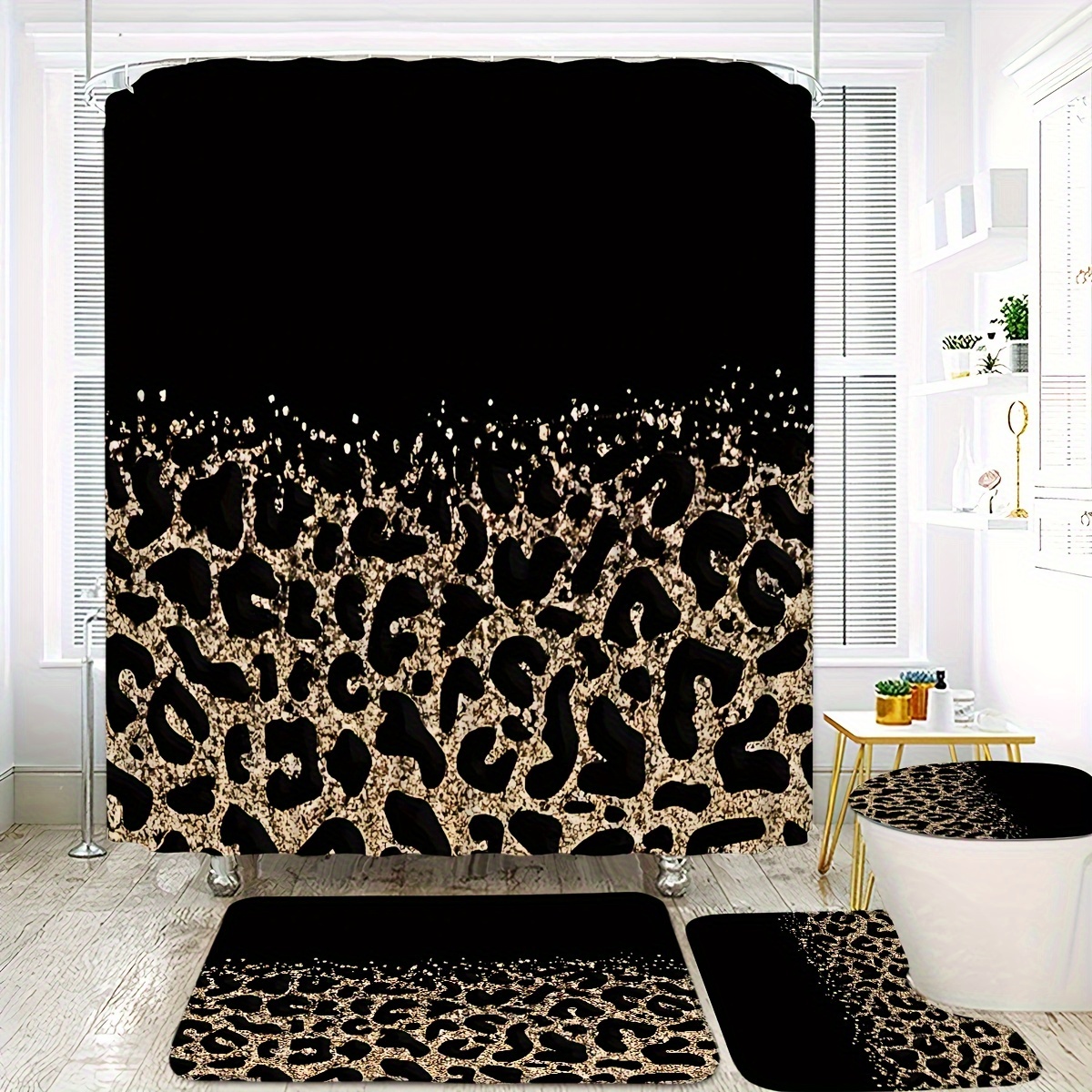 

Luxurious Print Shower Curtain Set With Hooks - Includes Bath Mat, U-shaped Rug, And Toilet Seat Cover - Waterproof And Machine Washable - - Upgrading Your Bathroom Decor