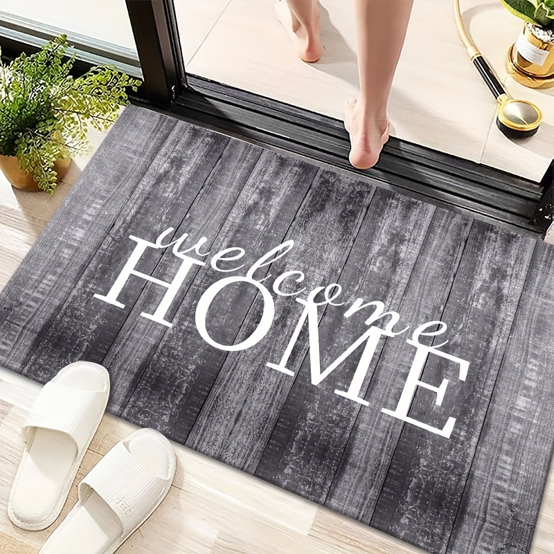 wood panel welcome door mat non slip machine washable lightweight fade resistant carpet for indoor outdoor use   living room bedroom kitchen patio laundry details 1