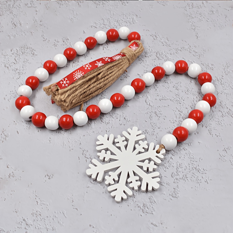 TEMU 1 pièce Guirlande de perles en bois avec étiquette de neige en bois, décoration de Noël pour mur, décor de ferme, ficelle de perles, longueur