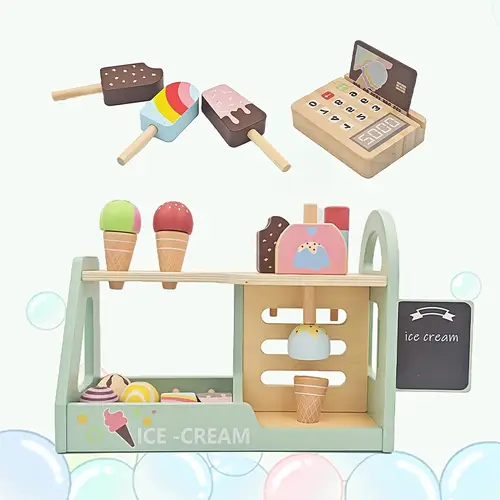 wooden ice cream toy set ice cream toys ice cream toy set with spoon menu colored kids kitchen playset wooden kitchen toys set for 3 4 5 year old birthday