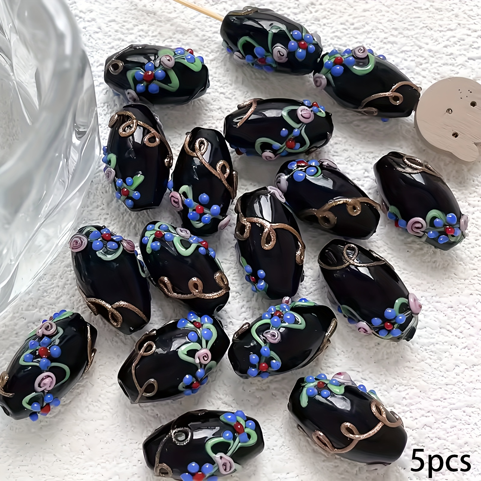 TEMU 2/5 pièces Perles de Verre Lampe Ovale Imprimé Vintage 22x14mm Faites à pour Accessoires de Fabrication de Bijoux et Bracelets DIY