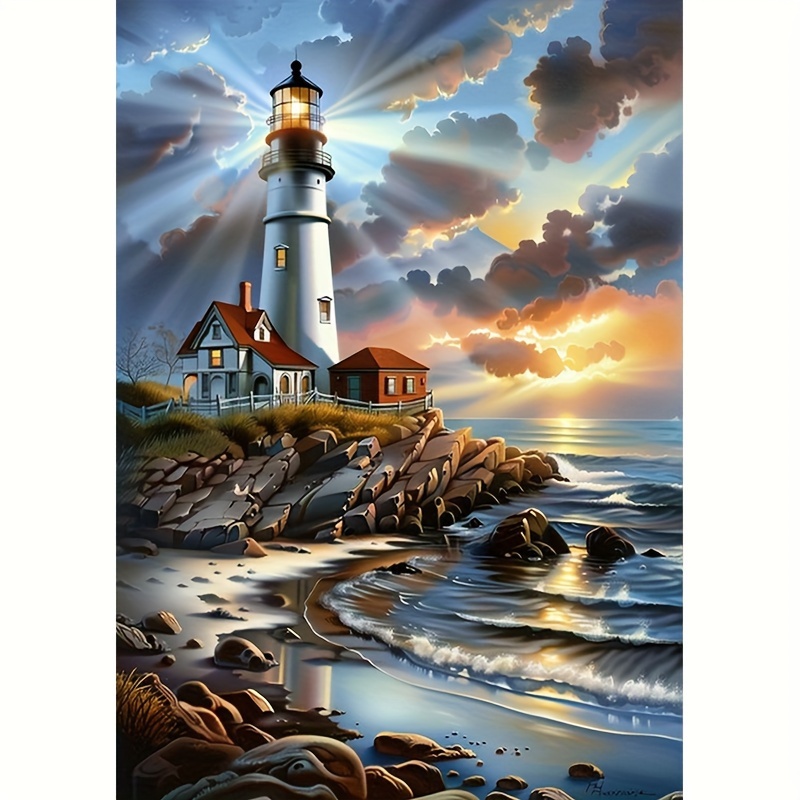 

Round Diamond Lighthouse Diamond Painting Kit 40x50cm - Canvas 5d Diy Art Craft Set For Adults, Complete Tools, Mosaic Wall Art, Home Decor, Beginner Friendly, Frameless - Ideal Gift For Holidays