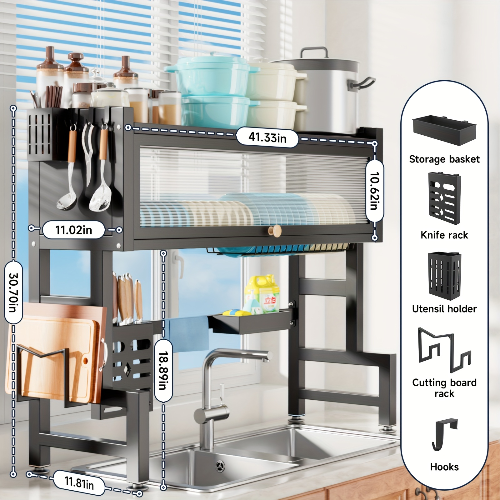 1Pc Versatile Kitchen Sink Organizer Metal Dish Drying