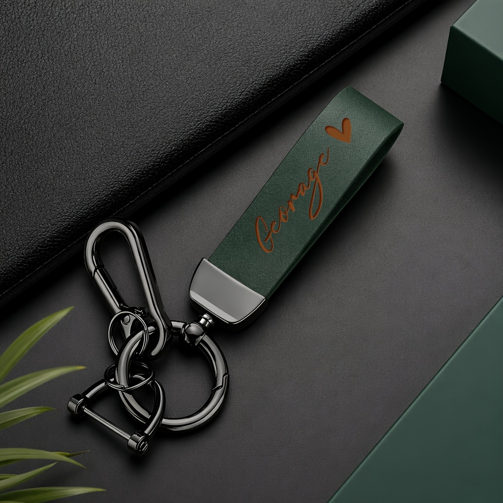 TEMU Customizable Laser Carved Wing Shaped Heart Shaped Keychain Pu Leather Keychain Supports Diy Engraving Is An Ideal Gift For Valentines Day And