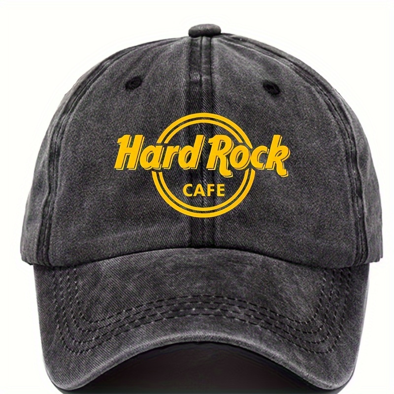 

Vintage-style Washed Baseball Cap With Rock Print - Adjustable, Sun Protection For Outdoor Sports & Hiking - Perfect Gift