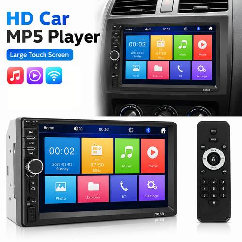 7 double din car stereo touchscreen car mp5 player with carplay and auto wireless fm radio usb aux universal 2 din car multimedia receiver 7018 player without battery