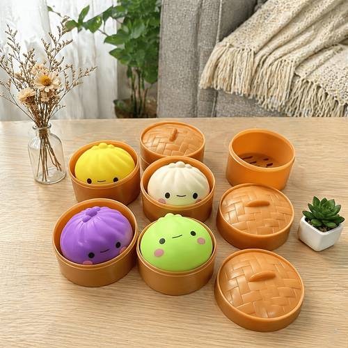 3 sets 3pcs baozi and 3pcs steamer lid and 3pcs steamer base cute stress relief soft baozi stress ball soft toy sensory toy stress toy soft stress relief toy random color