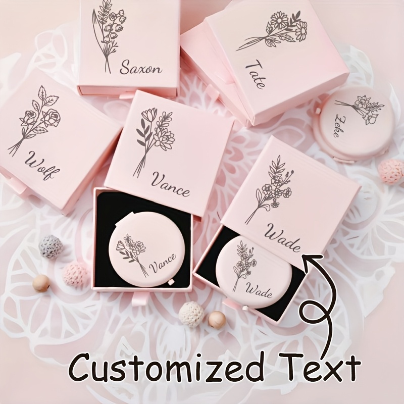Personalized Laser-Engraved Pink Makeup Mirror
