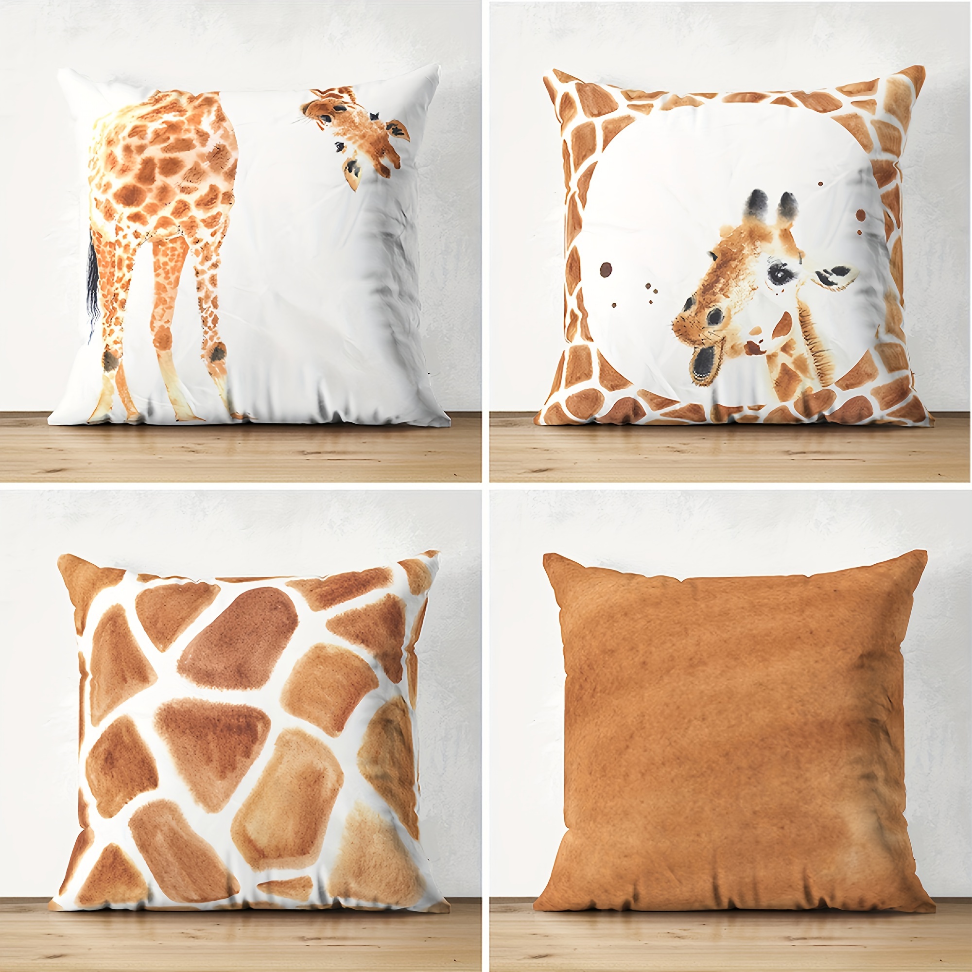 

4-pack Giraffe Print Cushion Covers, Contemporary Style, Polyester, Zippered, Machine Washable, Multiple Sizes, Woven Fabric, For Sofa, Bed, Car, Home & Living Room Decor, Pillow Cases Without Inserts