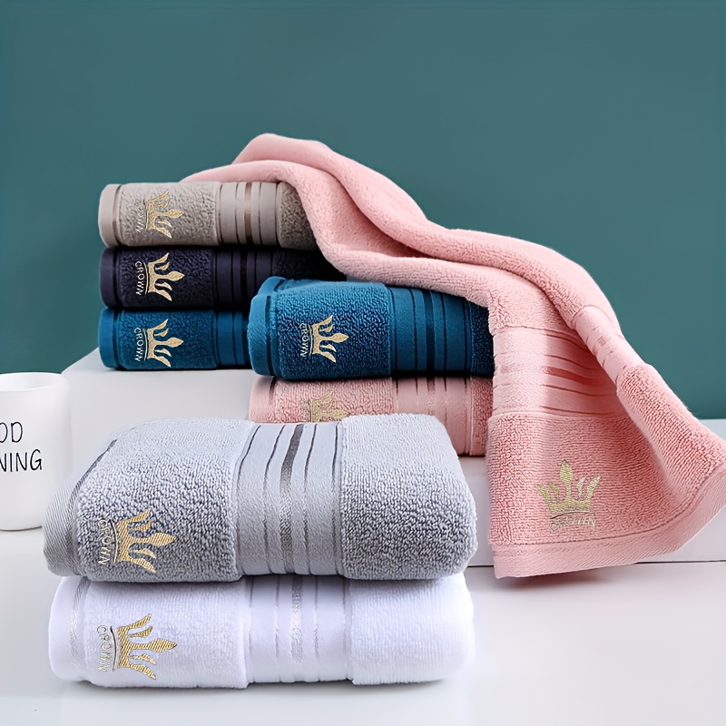 6pcs Bath Towel Set, 35*75cm / 13.7*29.5 inches, Crown Embroidered Pure Cotton Towels, 100% Cotton Material, Quick-Dry and Absorbent
