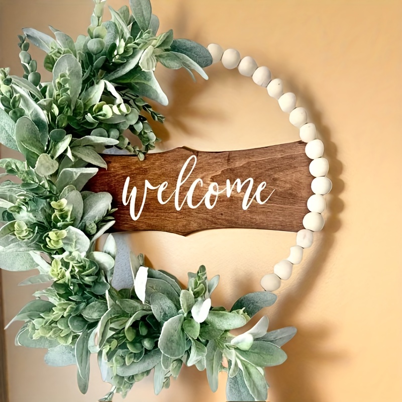 Welcome Door Wreath with Eucalyptus Leaves & Beads