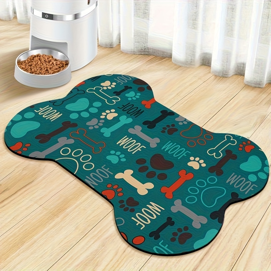 TEMU Tapis de nourrissage pour chien à empreintes de pattes géométriques antidérapant et à séchage rapide - Tapis de nourrissage en polyester durable