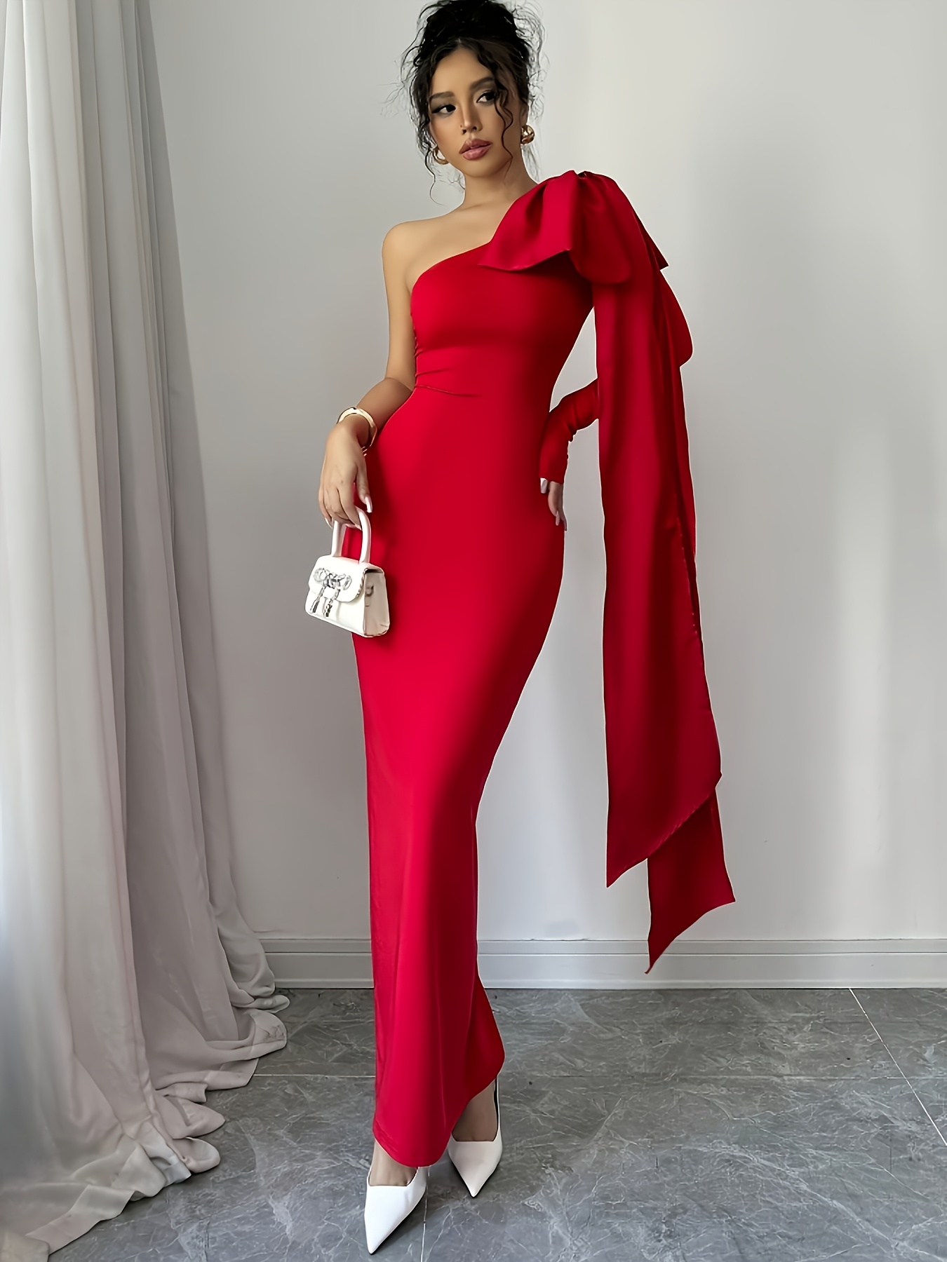 women elegant fit long sleeve evening dress one - Temu United Arab Emirates