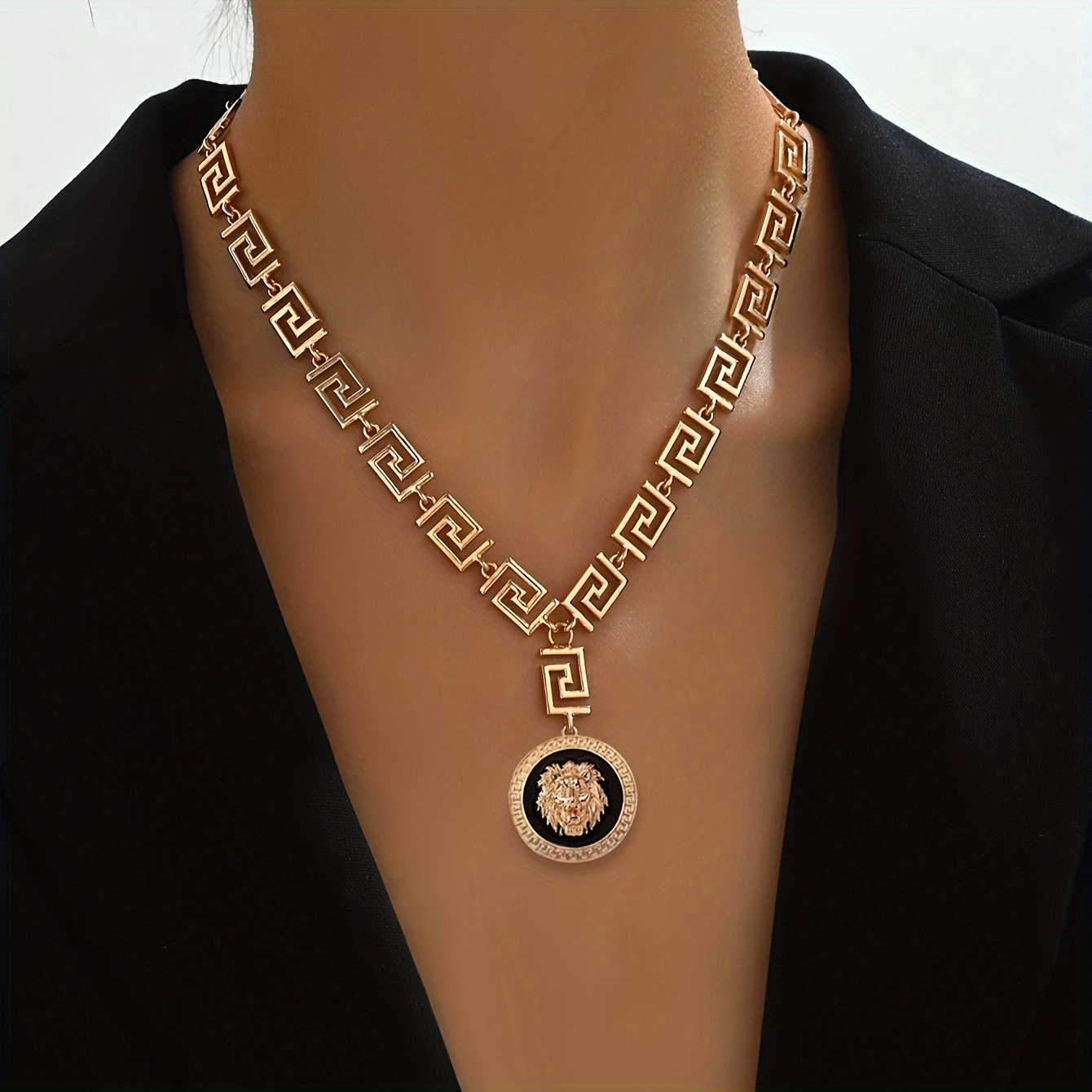 

Women' Pendant Necklace, Vintage Greek Key Geometric , Hip-hop Punk -shaped Long Sweater Chain, Zinc Alloy, Wear For Daily & Parties