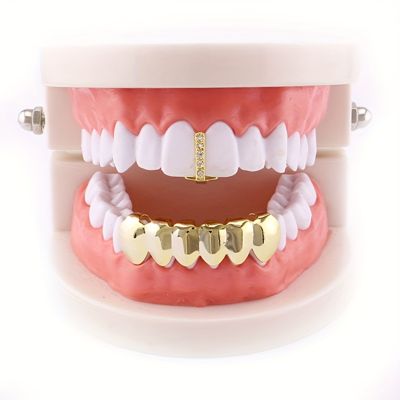 

Top Stick Inlaid Single Bottom 6 Tooth Smooth Hip-hop Braces Alternative 18k Gold-plated Golden Teeth Grils