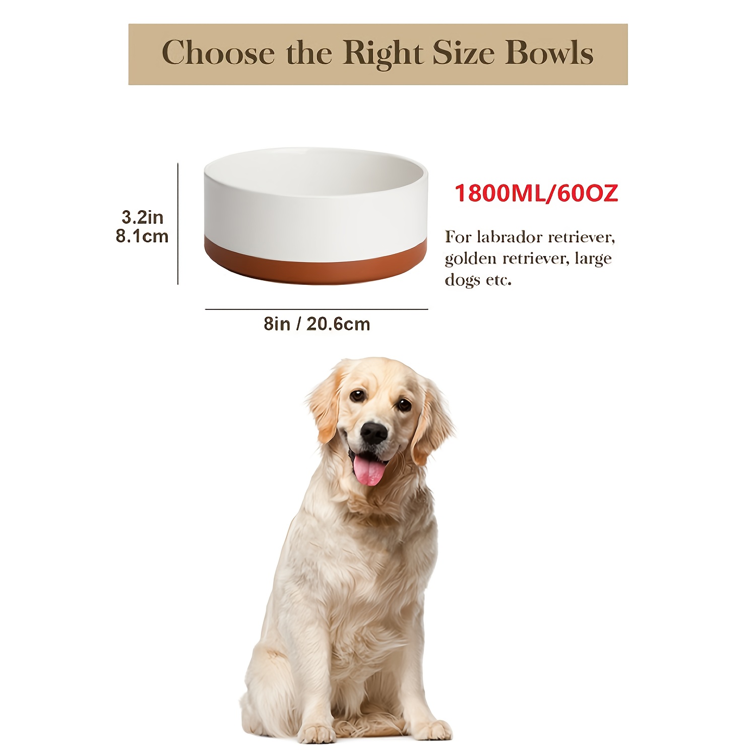 Image of Dog Bowls, Ceramic Dog Food And Water Bowls For Small Medium Large Size Dogs, 480/1080/1800ml Capacity Pet Bowl For Puppy & Cats