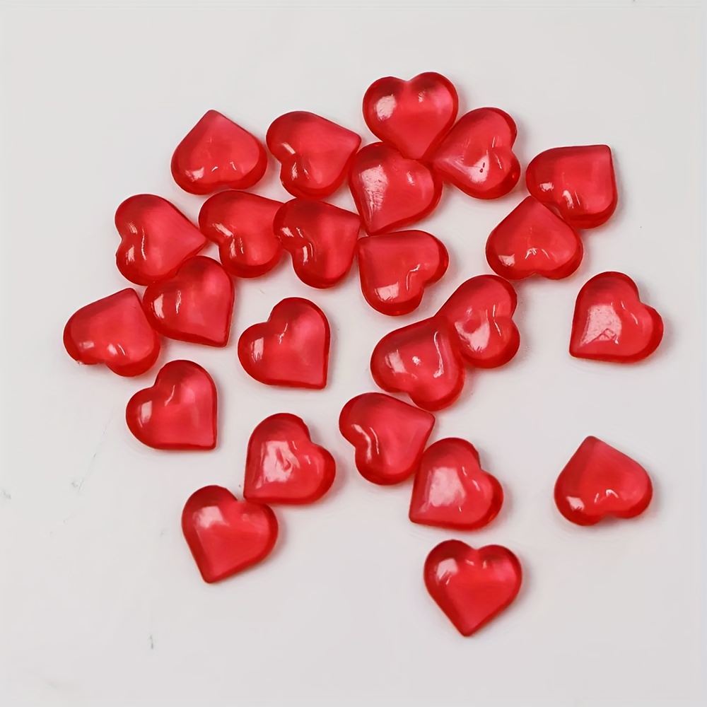 50pcs 10mm Small Plastic Heart Filler - Non-hole Smooth Glitter Hearts Suitable For Wedding Table , Valentine's Day Party Decor, Diy Vase Fillers ( &)