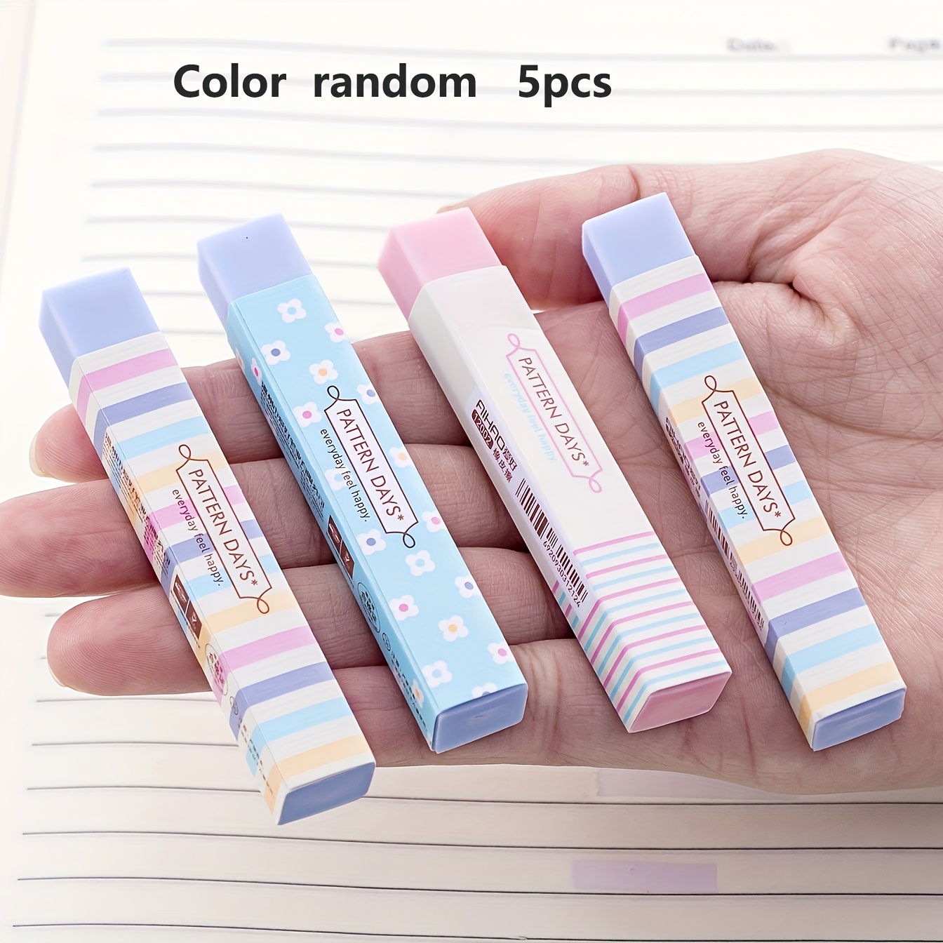 Random 5pcs Print Long Strip Erasers, Low-crumb Erasers