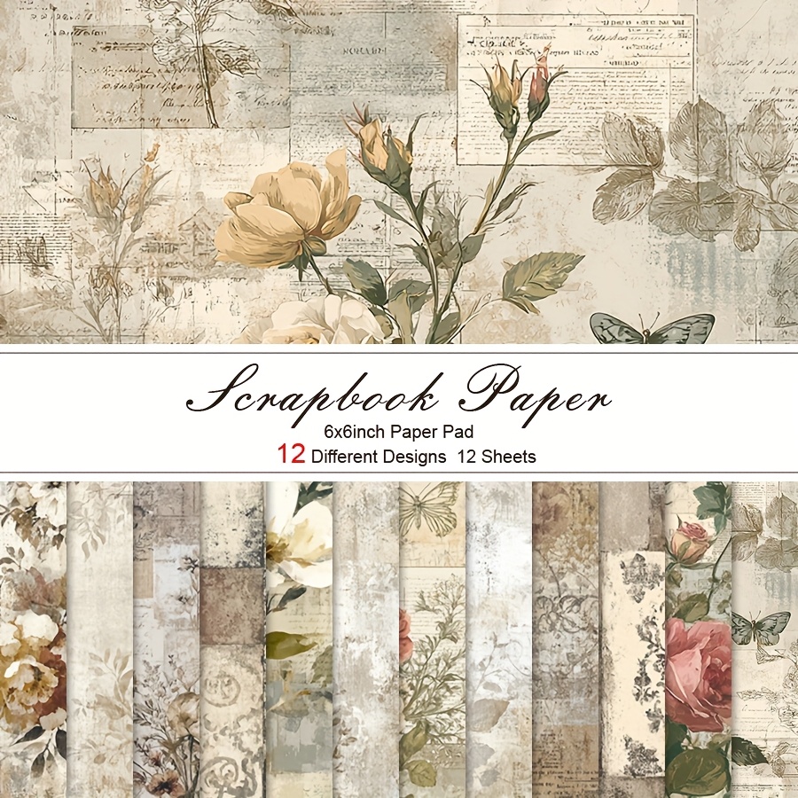 TEMU 12 Sheets 6×6'' Diy Scrapbook Paper Suitable For - Retro, Prints, Vintage Patterns, Color , Layering Techniques | Craft Paper For Junk Journals,