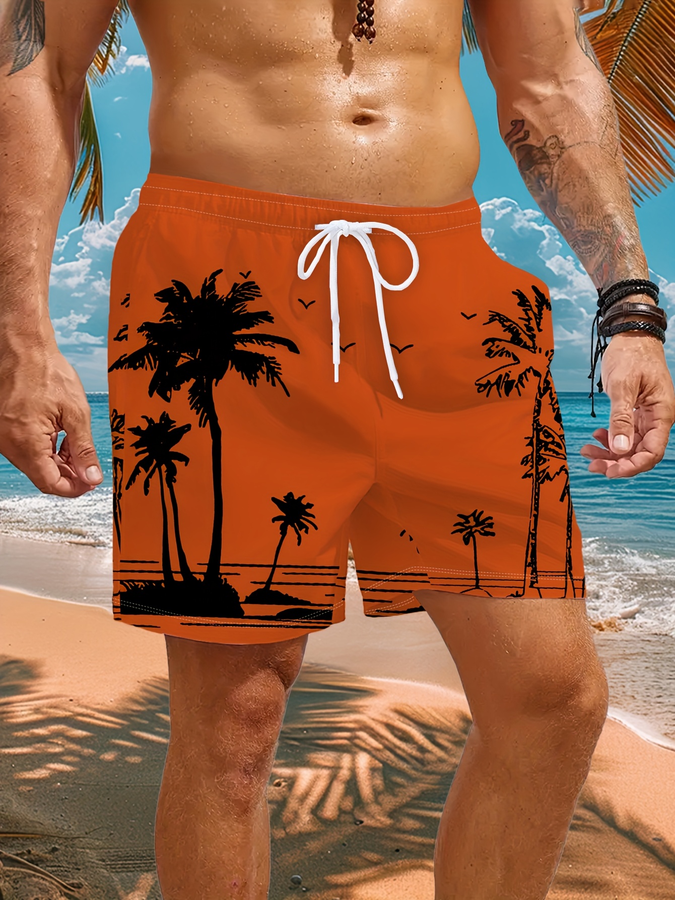 men's tropical floral print basketball shorts elastic waistband