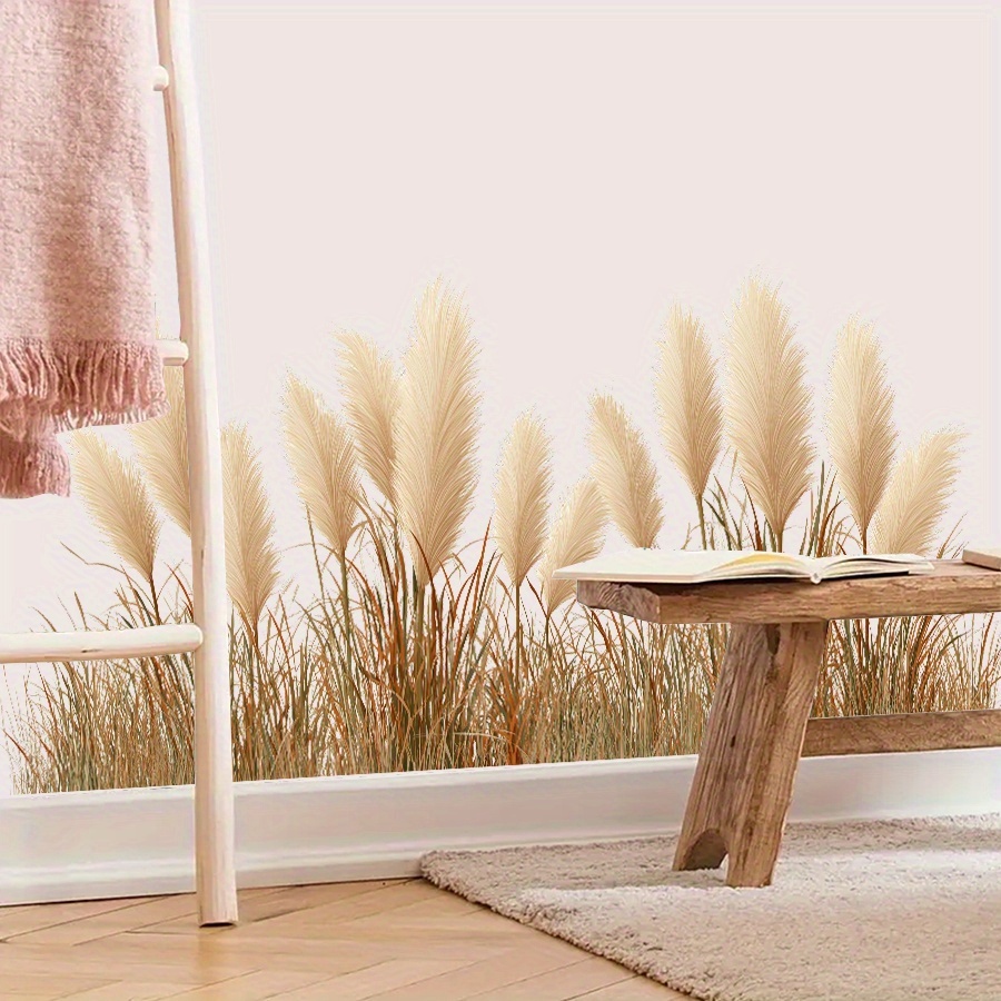 Bohemian Style Pampas Grass Wall Stickers, Removable Self-adhesive Vinyl Decals, Perfect For And Minimalist Atmosphere To Home Decor