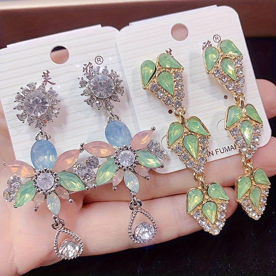 10 pairs pack retro colorful gemstone inlaid copper material womens earrings elegant and luxurious mixed style multi piece set earrings party wedding   jewelry random delivery opp bag packaging details 2