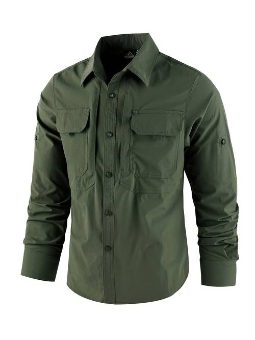 camisa de carga con múltiples bolsillos para hombre, de , larga, rápido, casual para exteriores, otoño