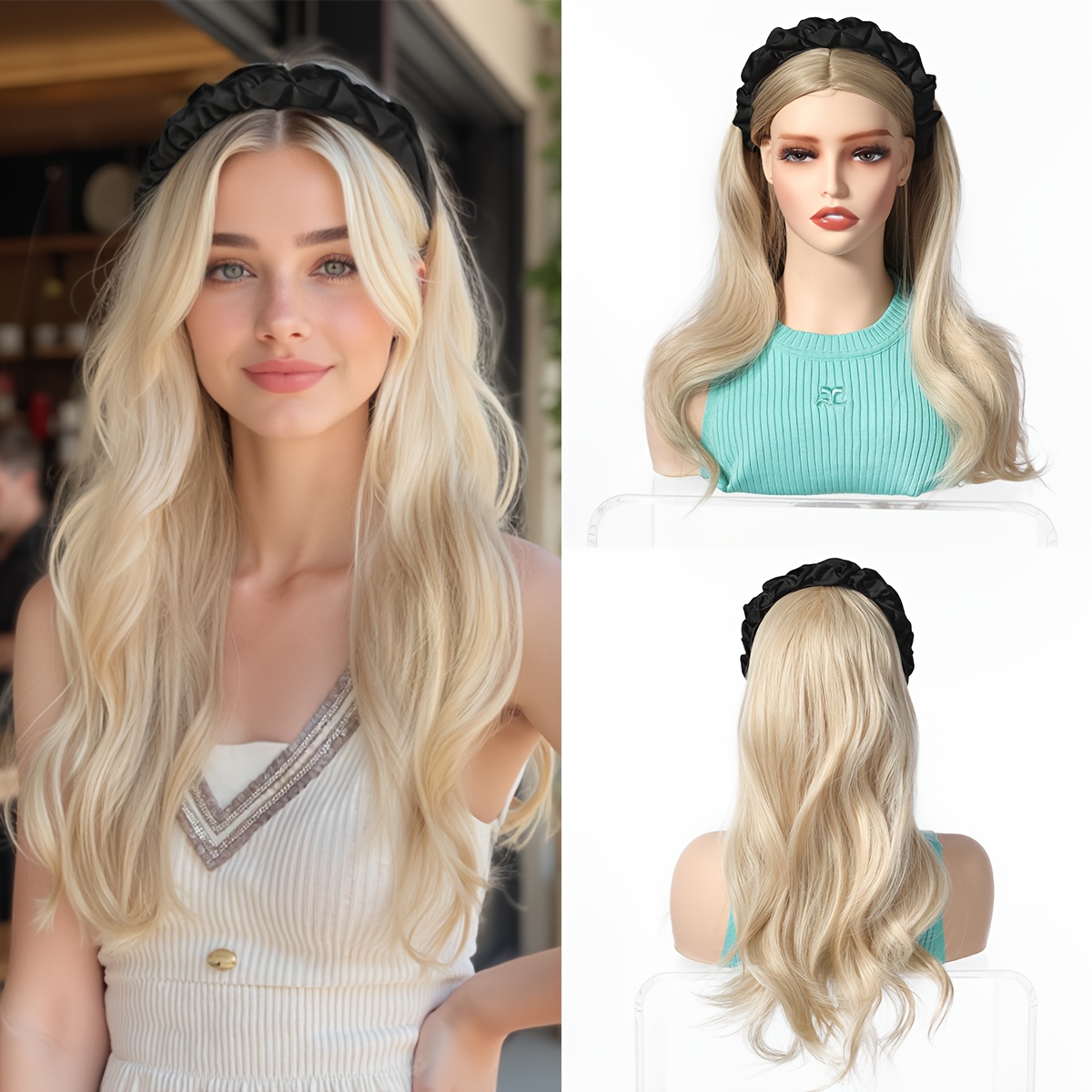 Image of 24-inch Curly Half-wig Wig With Headband - Frizz-resistant Synthetic Hairpiece Suitable For Daily Use & , Natural Looking Volume & Waves, Long Curly Hair (compatible With Light Beige Tones)