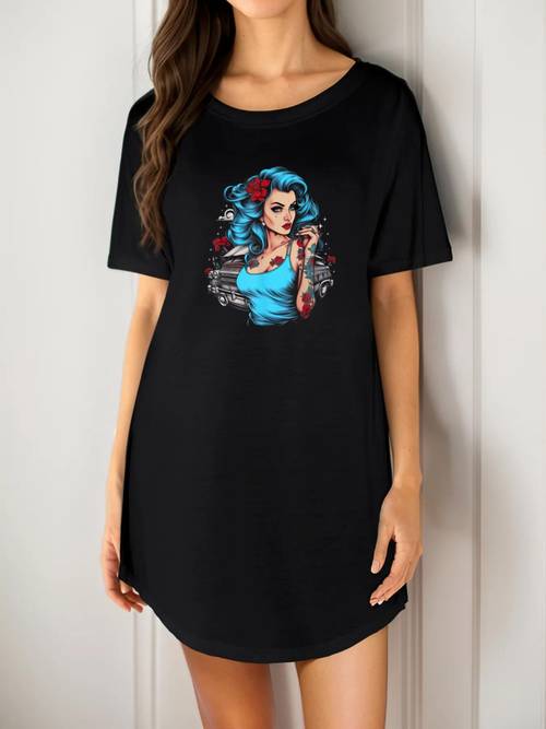 pinup pin up vintage retro tee dress short sleeve crew neck casual dress for summer and spring womens clothing