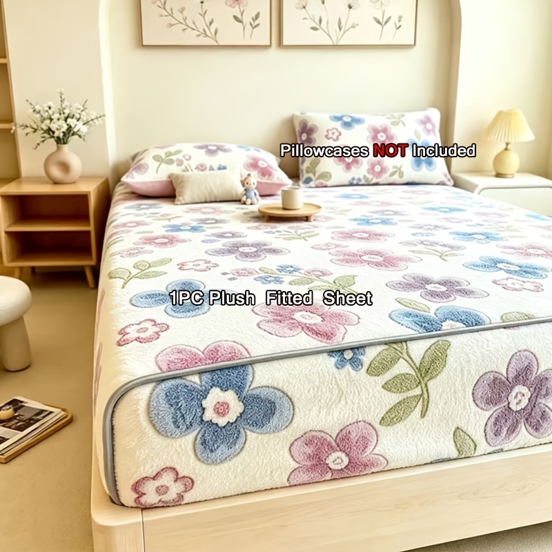 TEMU 1pc Soft Plush Fitted Sheet, Thick Plush Mattress Cover, Single/double Size Bedding Bedspread (pillowcases Not Included)
