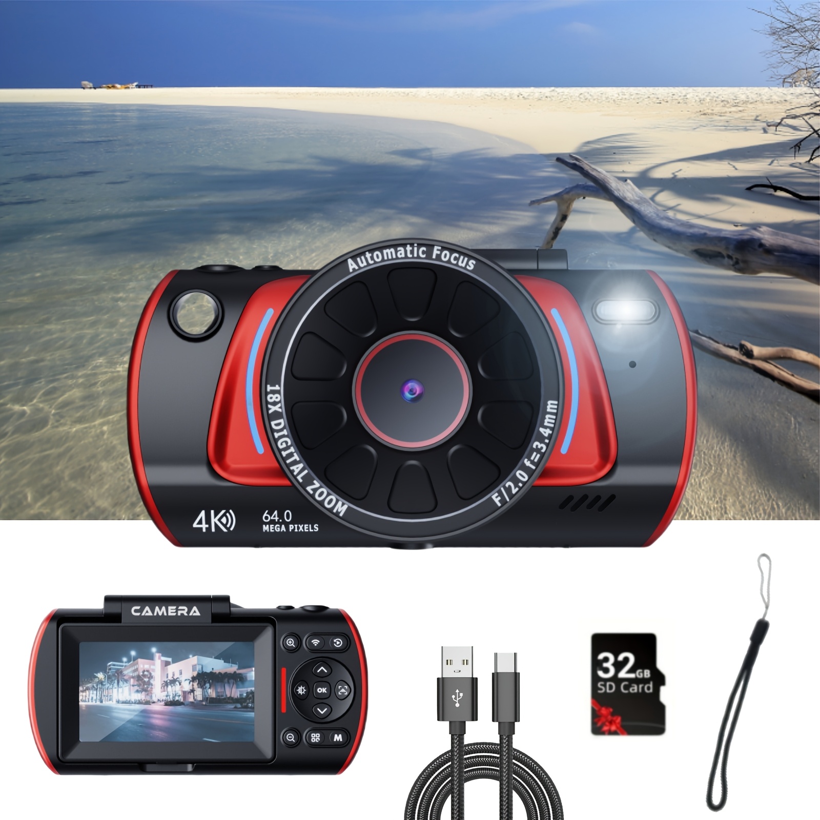 TEMU This 4k Vlogging Camera Features A Flip Screen And Is Compact Enough To Your Pocket. It Offers Wifi , 4k Video Recording, Auto Focus, And