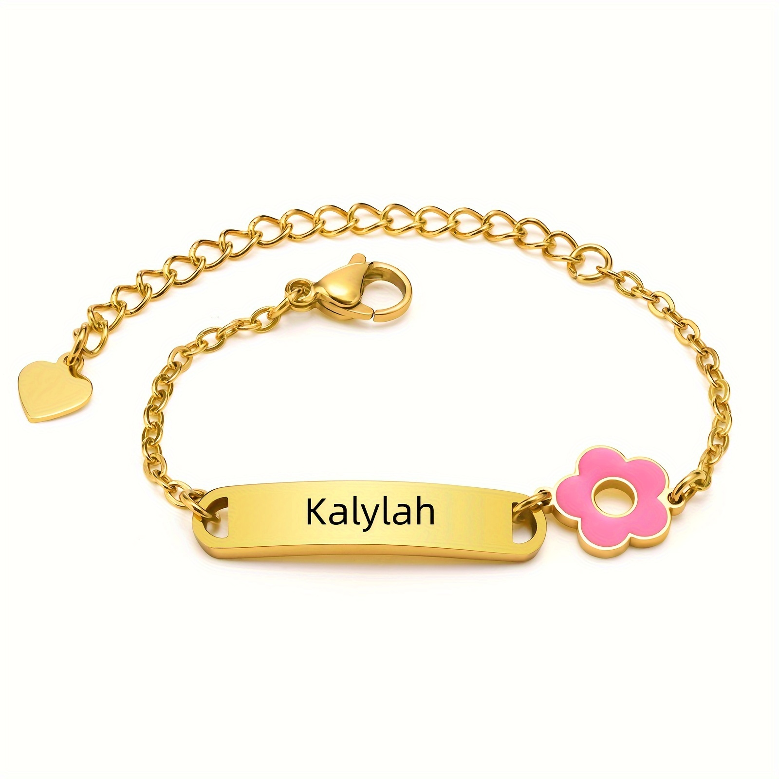 

1pc Stainless Steel Cute Flower Curved Nameplate Engraved Diy Name Date Bracelet For Girls