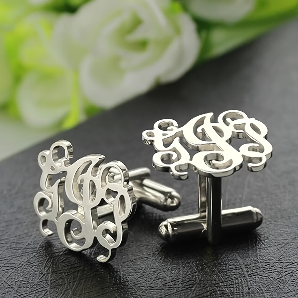 TEMU Customize 1 Pair Of Men's Fashion Easy 3-letter Cufflinks, And Personalized Exquisite Stainless Steel Custom Cufflinks, Men' Travel To Attend