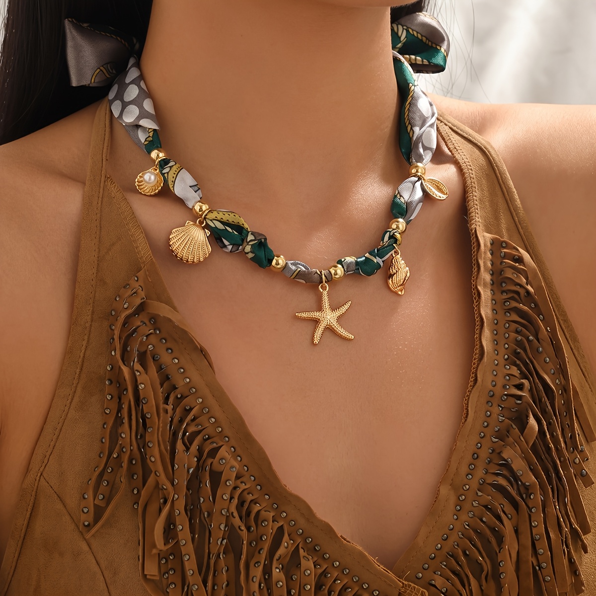 TEMU Collana con ciondolo da donna 1 pz stile , Sciarpa annodata multicolore creativa ed elegante, con combinazione di ciondoli multipli a forma di