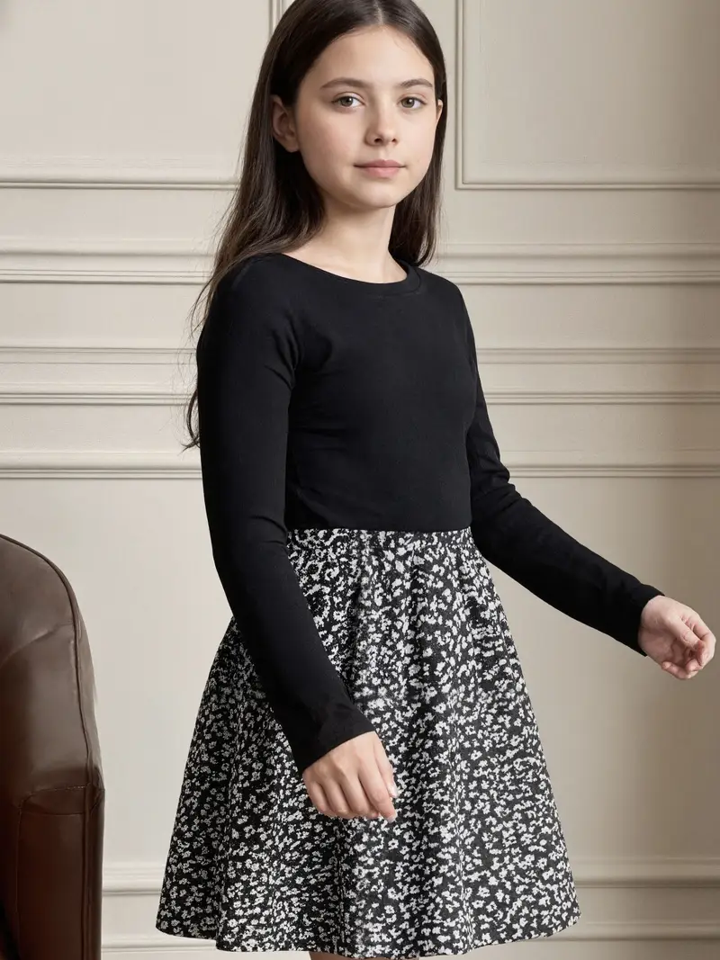 girls autumn winter casual fashion black top floral print - Temu Mauritius girls autumn winter casual fashion black top floral print - Temu Mauritius