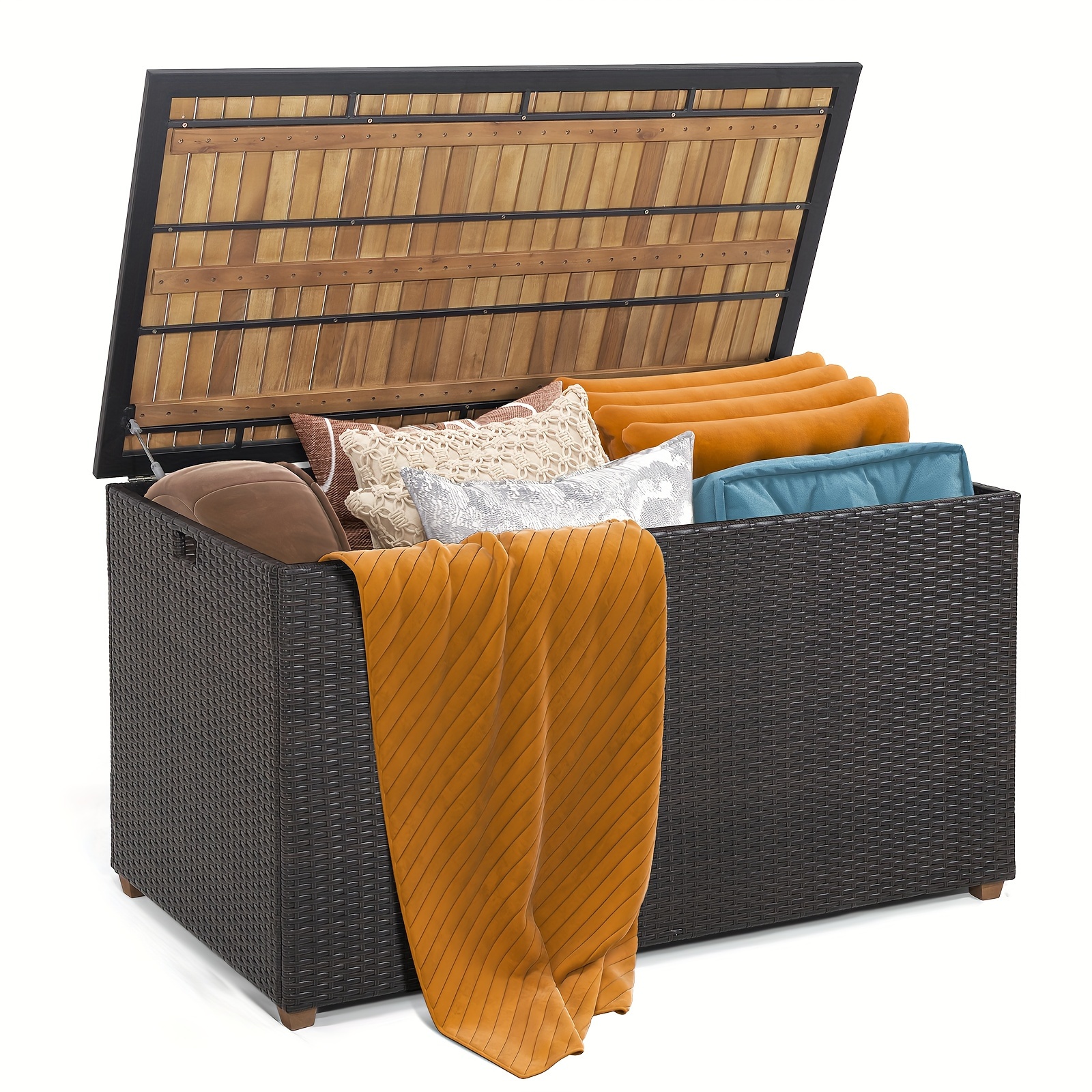 

Costway 134 Gallon Patio Wicker Storage Deck Box With Solid Acacia Wood, Outdoor Patio Organizer