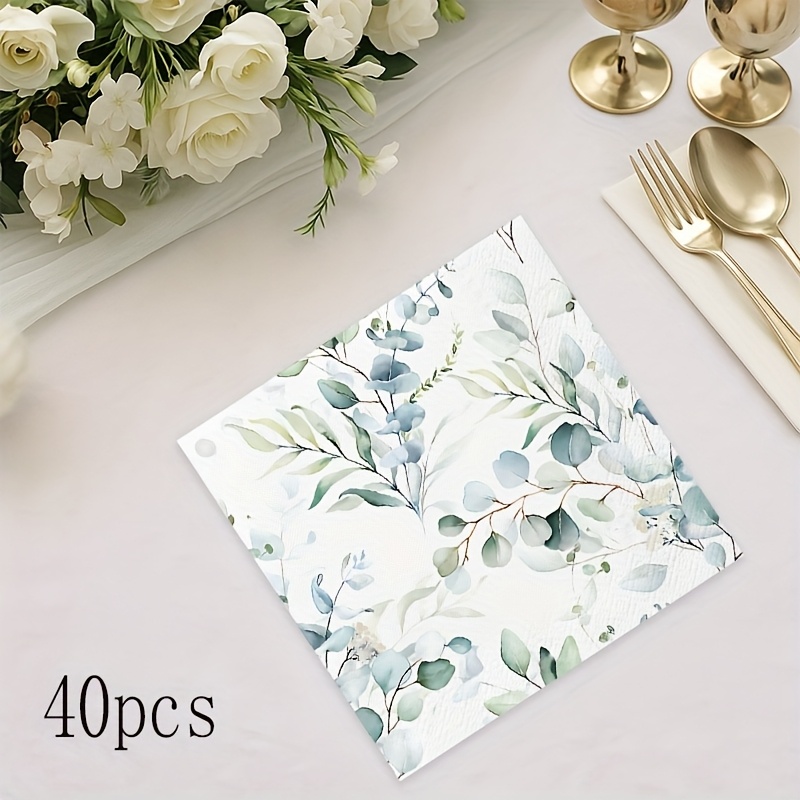 40pcs Fresh Sage Theme Party Napkins, Watercolor Disposable Napkins, Suitable For Wedding Banquets, Holiday Gatherings, And Home Table Decorations For Halloween、christmas