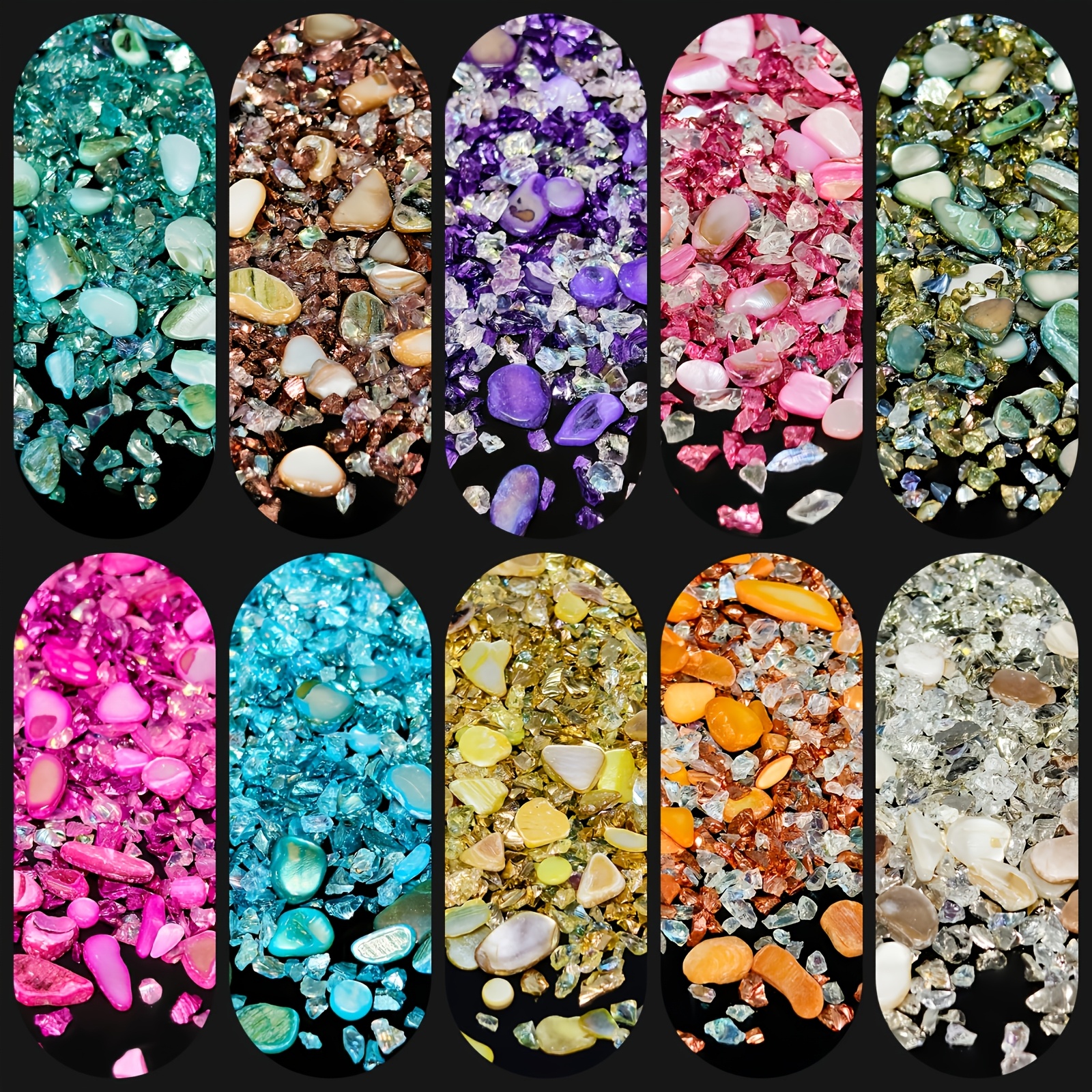 TEMU 50g/10 Colors Crushed Glass Decorative Set - Irregular Shapes And 2 Color Schemes Instantly Nail Art, Aquarium Scenery, And Floral Arrangements,