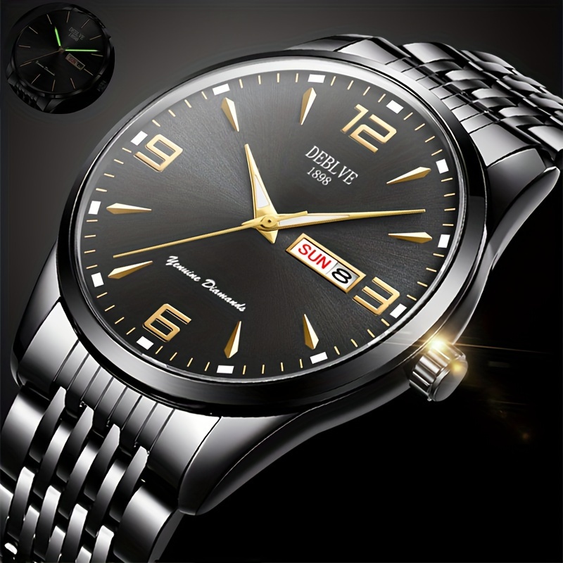 1 Heren sport horloge met stalen band, glow-in-the-dark kalenderweekweergave, licht luxe all-in-one aluminium mode ultradun digitaal zakelijk herenhorloge
